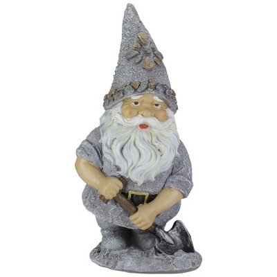 Roman 13.25" Pebble Gnome with Shovel Outdoor Garden Statue