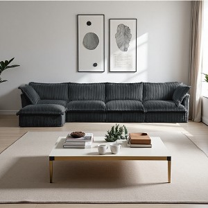 156.6" Corduroy Slipcovered L-Shaped Modular Sectional Sofa with French Edges & Removable Covers - 1 of 4