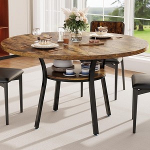 47'' Round Dining Table for 4-6 People, Round Farmhouse Dinner Table with Storage Shelf for Kitchen, Living Room (Table Only) - 1 of 4