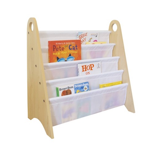 Wood Kids Sling Book Shelf Storage Rack Organizer Color Pockets