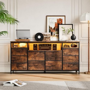 63" Long TV Stand Dresser with 10 Fabric Drawers, Safety Power Outlet & LED Lights, Sturdy Storage Unit for 75 Inch TV - 1 of 4