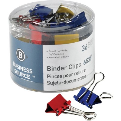 Business Source Binder Clips Small 3/4"W 3/8" Capacity 36/PK Assorted 65361