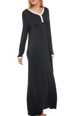 ADR Women's Nightshirt, Soft Knit Nightgown Long Sleep Shirt Full Length Henley Pajama Top with Pockets