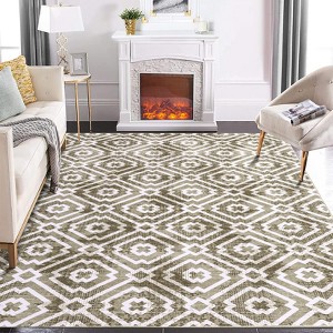 5x7 Washable Area Rug Geometric Trellis Rug Foldable Thin Living Room Bedroom Non Slip Stain Resistant Distressed Carpet - 1 of 4