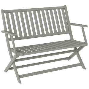 Outsunny 2-Person Foldable Wood Outdoor Bench with Backrest and Armrests for Patio, Garden, Porch, Park, Balcony, Gray - 1 of 4