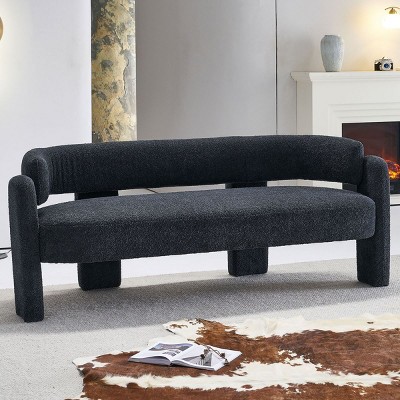 76''Modern Lounge Sofa 3 Seat Curved Sofa,Comfy Loveseat Sofa Upholstered Boucle Large Couch Chair With Solid Wood Frame-Cuddlewood