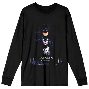 Batman Returns Batman Catwoman And Penguin Crew Neck Long Sleeve Women's Black Tee - 1 of 3