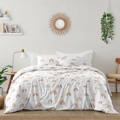 Sweet Jojo Designs Full/Queen Comforter Bedding Set Boho Rainbow Pink Tan and Yellow 3 pc