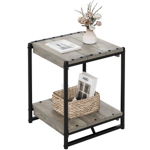 20'' Large Square Farmhouse Wood Storage End Table with 2 Tier Shelf- Modern Metal Frame Bed Couch Sofa Side Table/Nightstand，Accent Furniture - 1 of 4