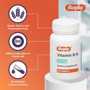 Rugby, Vitamin B-6 100mg, Dietary Supplement - 100 Tablets - 1 of 3