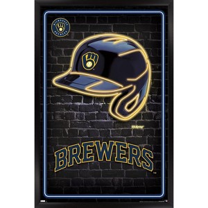 Trends International MLB Milwaukee Brewers - Neon Helmet 23 Framed Wall Poster Prints - 1 of 4