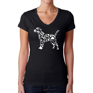 LA Pop Art Women's Word Art V-Neck T-Shirt - Dog Paw Prints - 1 of 4