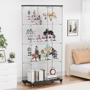 Okak Display Cabinet with Glass Door and Acrylic Shelves, Storage Cabinet with Lock and Wheels, Cabinet for Living Room, Bedroom - 1 of 4
