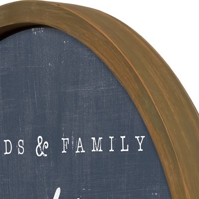 Friends and Family Gather Here Round Brown Framed Print