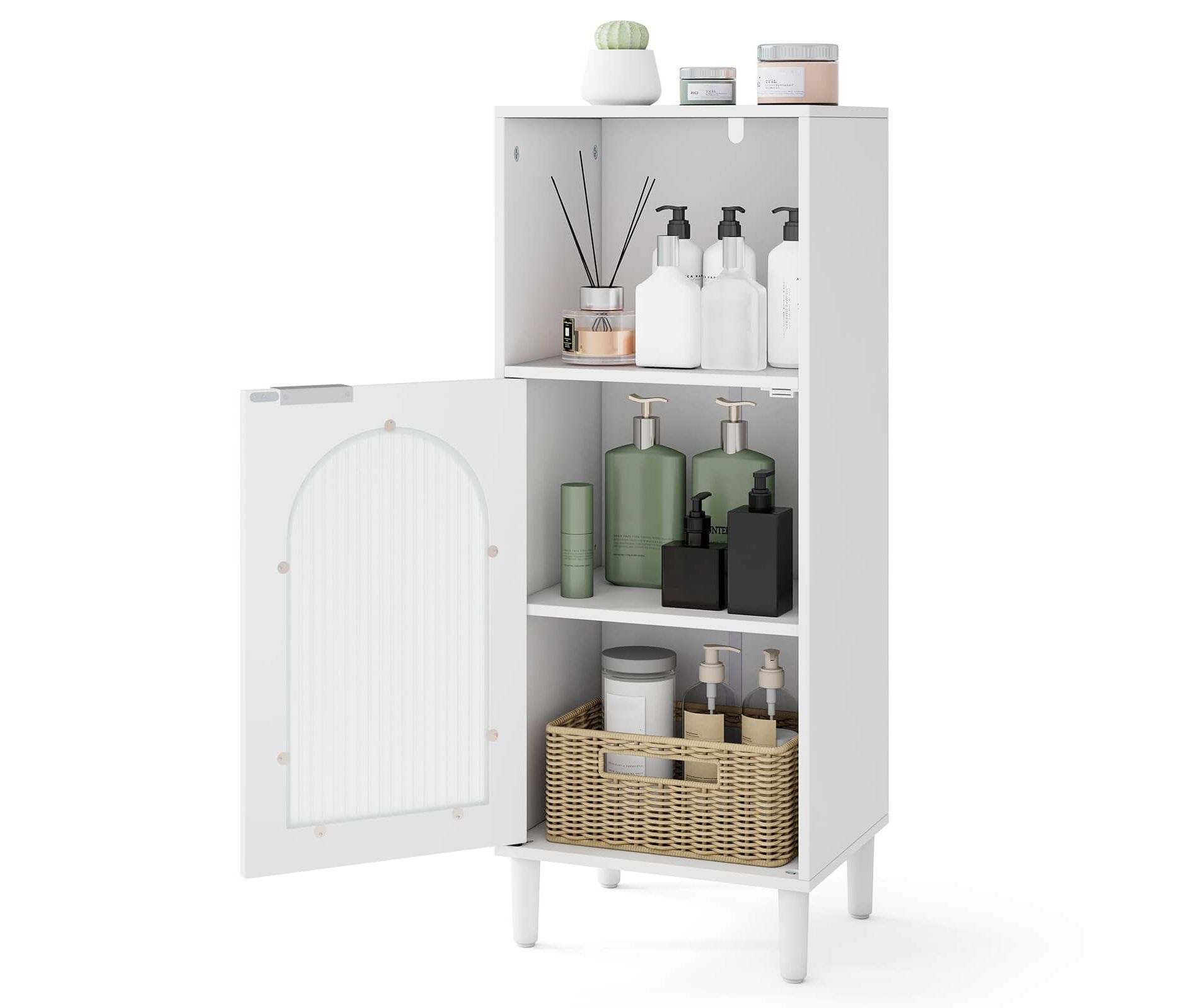 Costway Bathroom Floor Cabinet Wood Side Storage Organizer with Adjustable Shelf White/Black/Gray/Natural