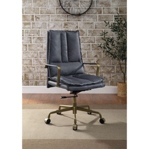 TiramisuBest Gray Leather Office Chair: 360¡ã Swivel, Adjustable Height, Wheels, 5 - Star Base, 4" Cushion, 16" - 19" Clearance - 1 of 4