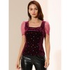 INSPIRE CHIC Women's Square Neck Glitter Star Pattern Short Sleeve Velvet Top - 4 of 4