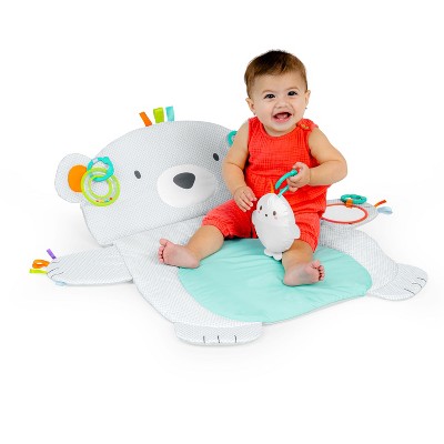 Gray Polar Bear Tummy Time Play Mat with Support Pillow