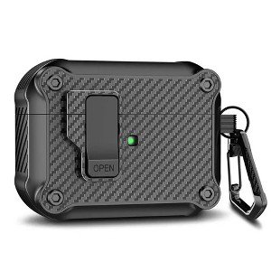 Vena Carbon Fiber Pattern Case for Apple AirPods 4 Case, Auto Open Lock Compatible with AirPods Gen 4 4th Generation, Supports Wireless Charging Black - 1 of 4