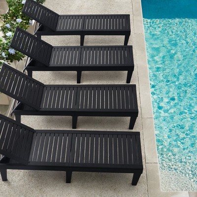 Black Adjustable Polypropylene Outdoor Chaise Lounge Set of 4