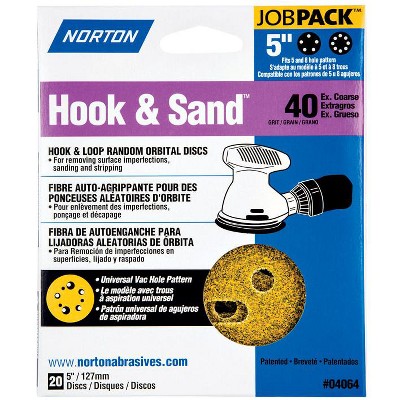 Norton Hook & Sand 5 in. Aluminum Oxide Hook and Loop A250/A290 Sanding Disc 40 Grit Extra Coarse 20