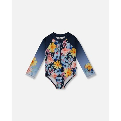 navy and yellow and pink flowers