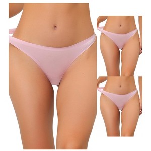Allegra K Women's Unlined Satin Invisible Bikini Comfortable No-Show Thongs 3 Packs - 1 of 4