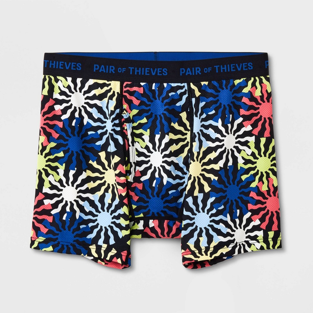 Pair of Thieves Men's Starburst Print Super Fit Boxer Briefs - Blue/White/Red L: Microfiber, Full Waistband Elastic, Machine Washable