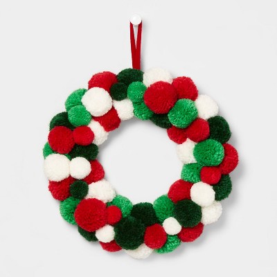 Pom Pom Wreath Red, Green & White - Wondershop™