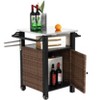 VYNXARIA Outdoor Wicker Bar Cart: Rolling Storage Cabinet with Stainless Steel Top - 4 of 4