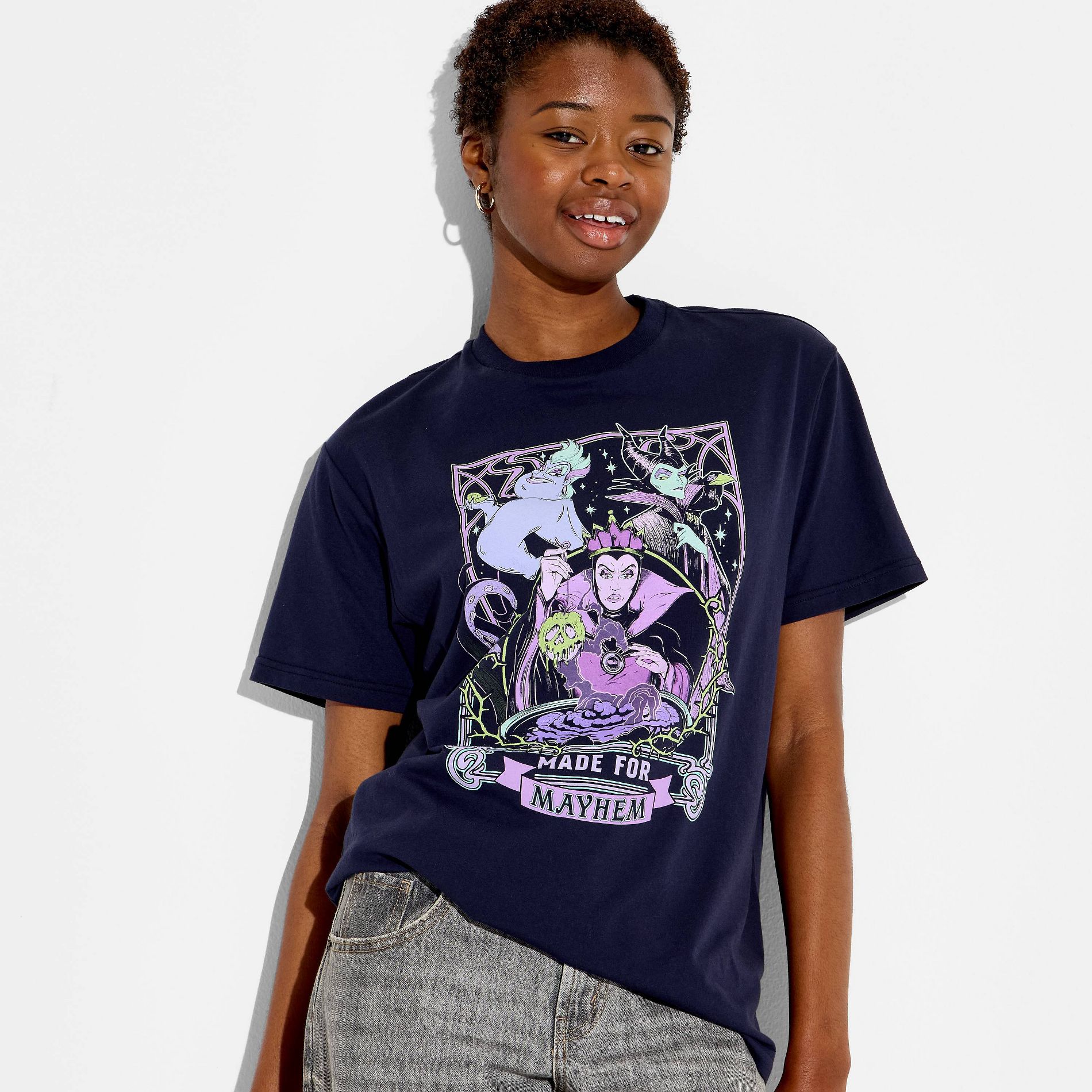 Women's Disney Villians Oversized Short Sleeve Graphic T-Shirt - Navy