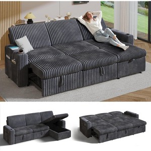 Vipbear 101" Sectional Sleeper Sofa Bed, Pull-Out Bed, Reclining Backrest, Reversible Storage Chaise, USB Ports & Cup Holders - 1 of 4