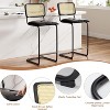 Black Counter Height Bar Stools Set of 2 Upholstered PU Leather Barstools with Rattan Back 30 inch Stools Armless Bar Chairs for Kitchen Island - 2 of 4