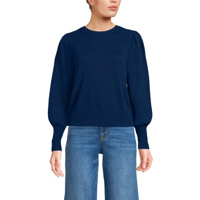 Lands' End Women's Drifter Puff Sleeve Crew Neck Sweater