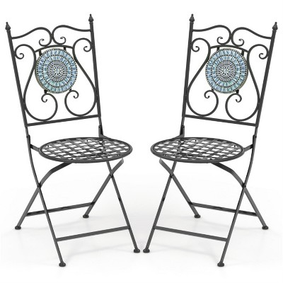 MOEPISY Set of 2 Patio Mosaic Chairs Metal Folding Chairs Black