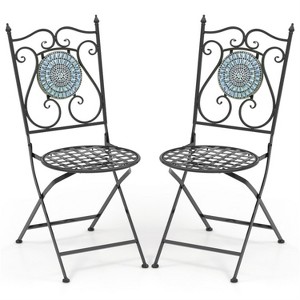 MOEPISY Set of 2 Patio Mosaic Chairs Metal Folding Chairs Black - 1 of 4