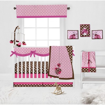 Bacati - Ladybugs Pink Chocolate 10 pc Crib Bedding Set with Long Rail Guard Cover