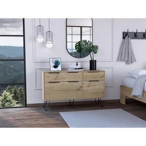 Kumasinova 4-Drawer Dresser with 2 Columns,Wooden Chest of Drawers with Legs,Modern Storage Dresser,Bedroom and Entryway Furniture,1 Piece,Beige - 1 of 4