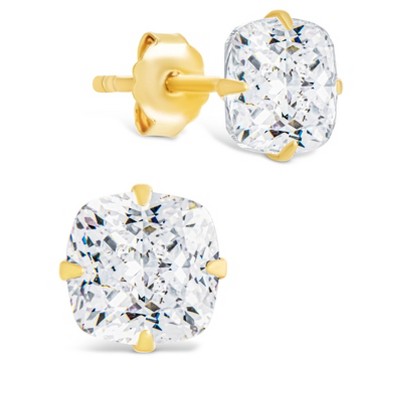 SHINE by Sterling Forever Sterling Silver Cushion Cut Prong Set Stud Earrings