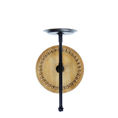 VIP Wood 12 in. Brown Mounted Round Wall Sconce