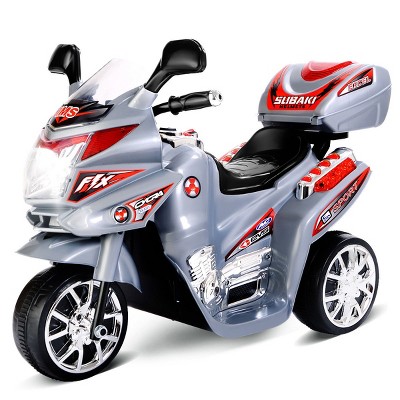 Gray 6V Plastic Kids Ride-On Motorcycle with Storage