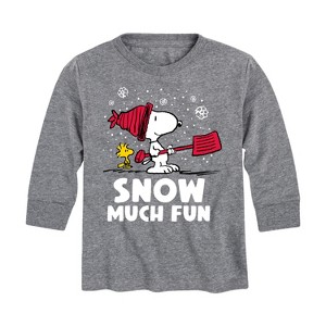 Boys' - Peanuts - Snoopy and Woodstock Snow Much Fun Long Sleeve Graphic T-Shirt - 1 of 4