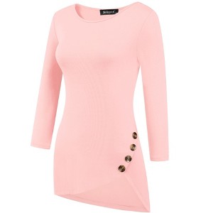 Allegra K Women's 3/4 Sleeve Round Neck Button Decor Casual Stretchy Tunic Tops - 1 of 4