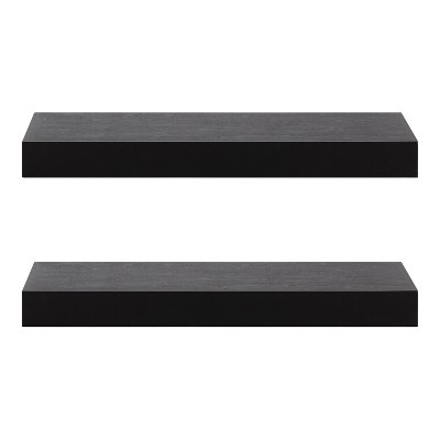 Havlock Black Solid Wood Floating Wall Shelves, Set of 2