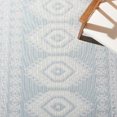 Aqua Blue Ivory Rectangular Synthetic Washable Rug