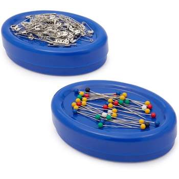 Pin Cushion - 2-Pack Magnetic Pincushion, Pin Caddy, Paper Clip Holder for Push Pins, Sewing Needles, Hair Bobby Pins, Blue, 4.25x1.25x2.87"