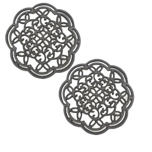 Itopfox Heavy Duty Cast Iron Trivet Set of 2, Rustproof Pot Stands with Rubber Pegs for Hot Dishes, Farmhouse Kitchen Decor - 1 of 4