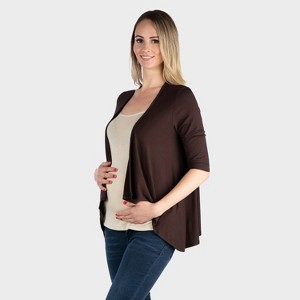 24seven Comfort Apparel Maternity Elegant Long Sleeve Open Front Draped Hem Jacket - 1 of 3