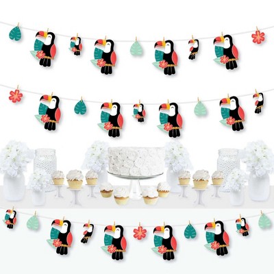 Big Dot of Happiness Calling All Toucans - Tropical Bird Baby Shower or Birthday Party DIY Decorations - Clothespin Garland Banner - 44 Pieces