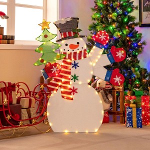 Costway 4 FT Christmas Snowman Lighted Decoration Waving Hand with 140 Pre-lit LED Lights - 1 of 4